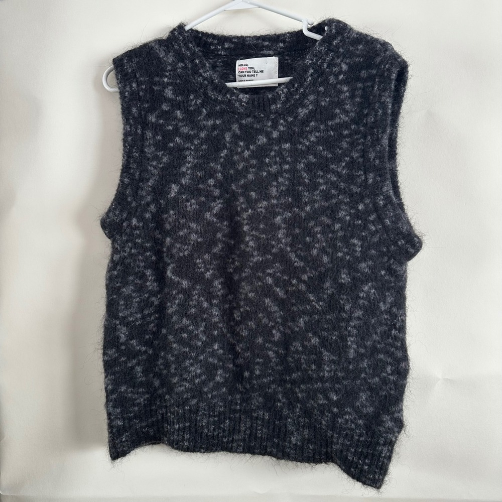Leon & Harper Mohair Merino Wool Blend Speckled Knit Sweater Vest Grey Womens M